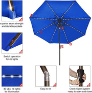 Royal Blue 9Ft Market Umbrella Weather Resistant LEDs