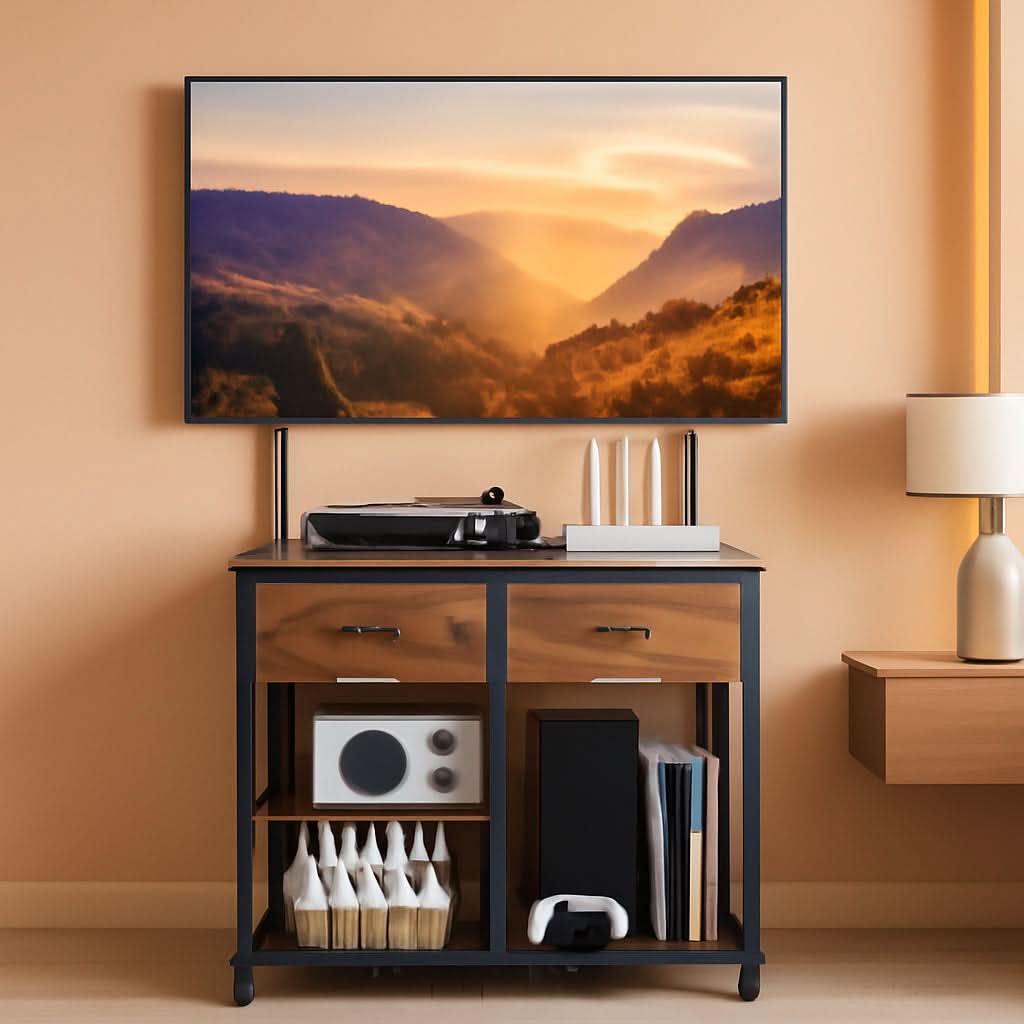 Rustic Brown Entertainment TV Stand Featuring Casters