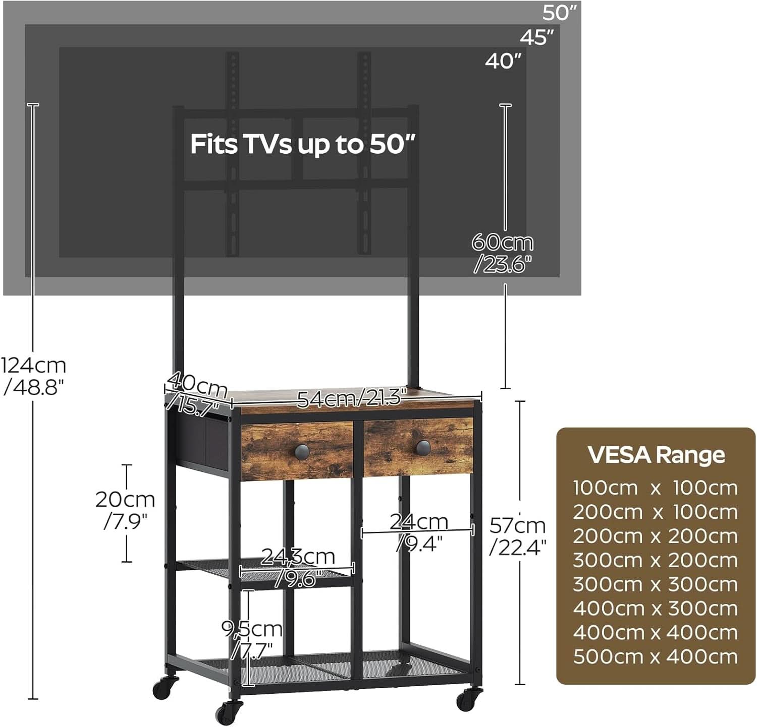 Rustic Brown Entertainment TV Stand Featuring Casters