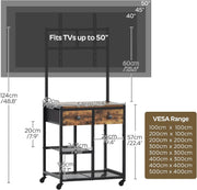 Rustic Brown Entertainment TV Stand Featuring Casters