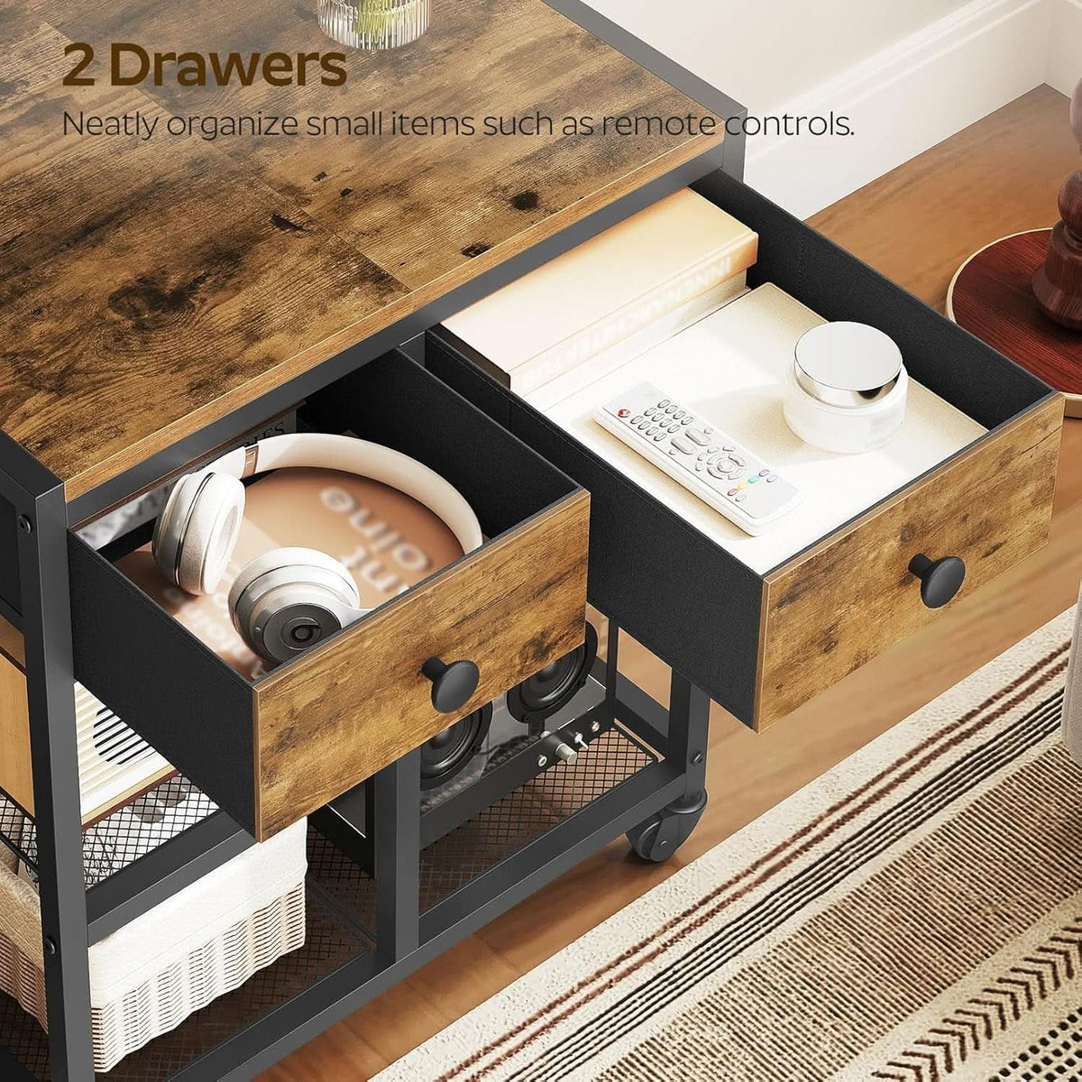Rustic Brown Entertainment TV Stand Featuring Casters