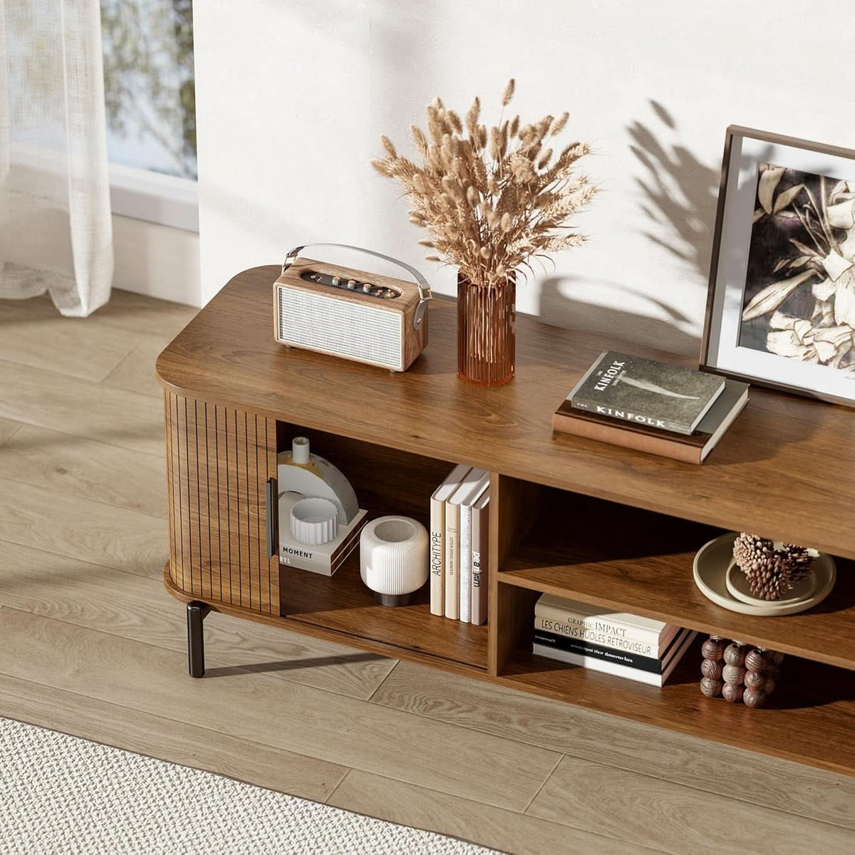 Seventy Inch Walnut TV Entertainment Console Storage