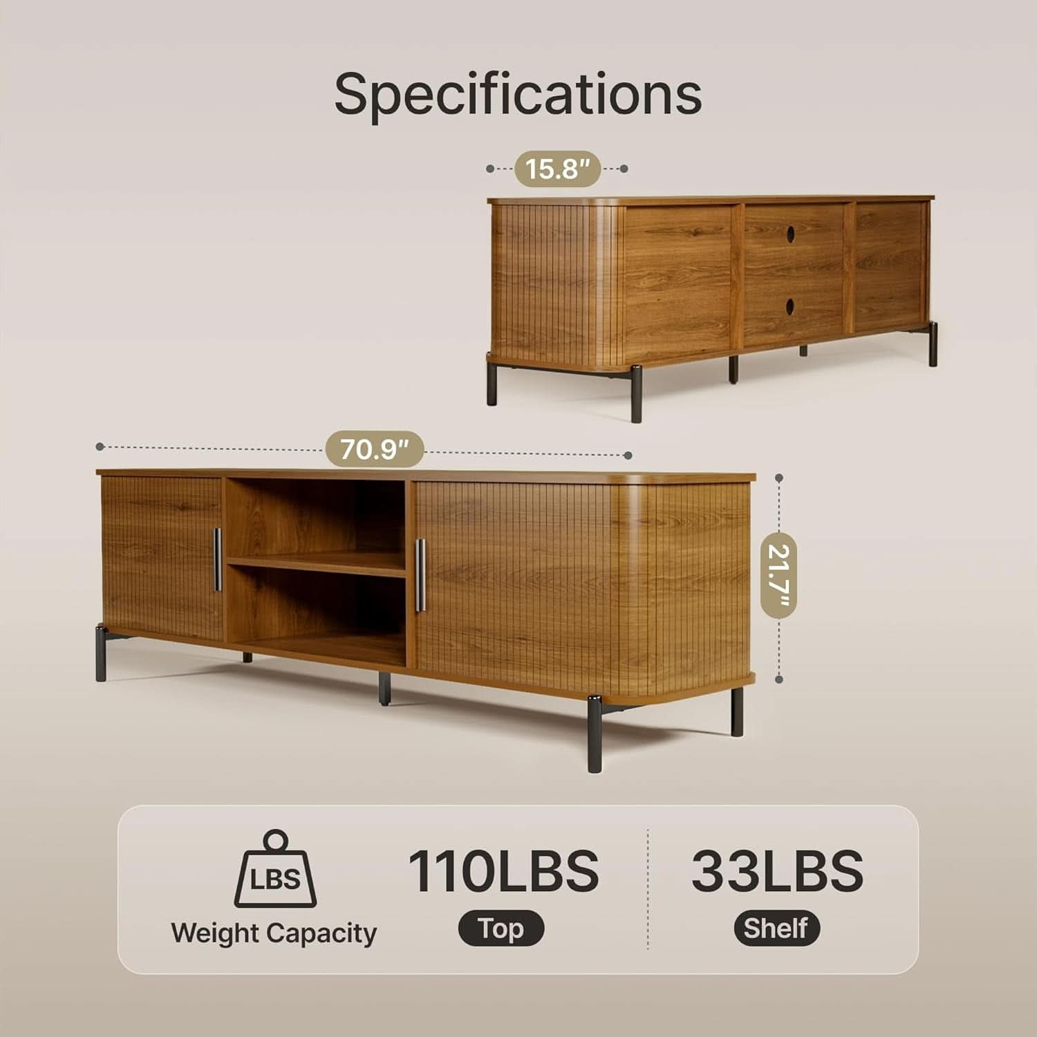 Seventy Inch Walnut TV Entertainment Console Storage