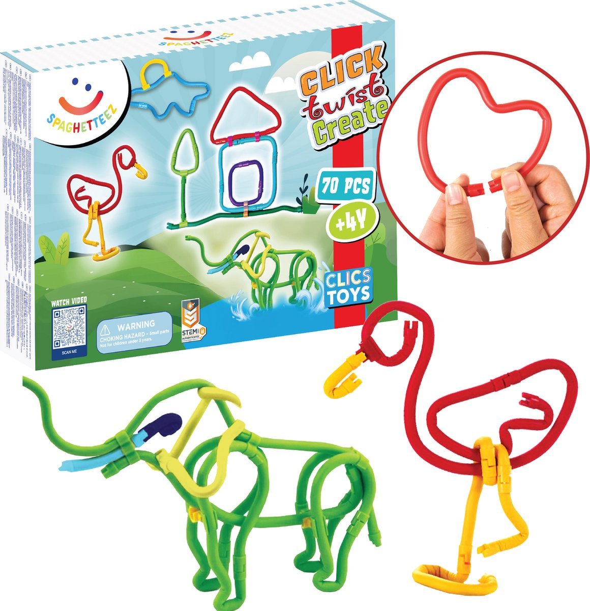 Spaghetteez 70-piece set - flexible building rods - toys 4,5,6,7,8 years boys and girls - crafts girls boys - construction toys - montessori toys - educational toys