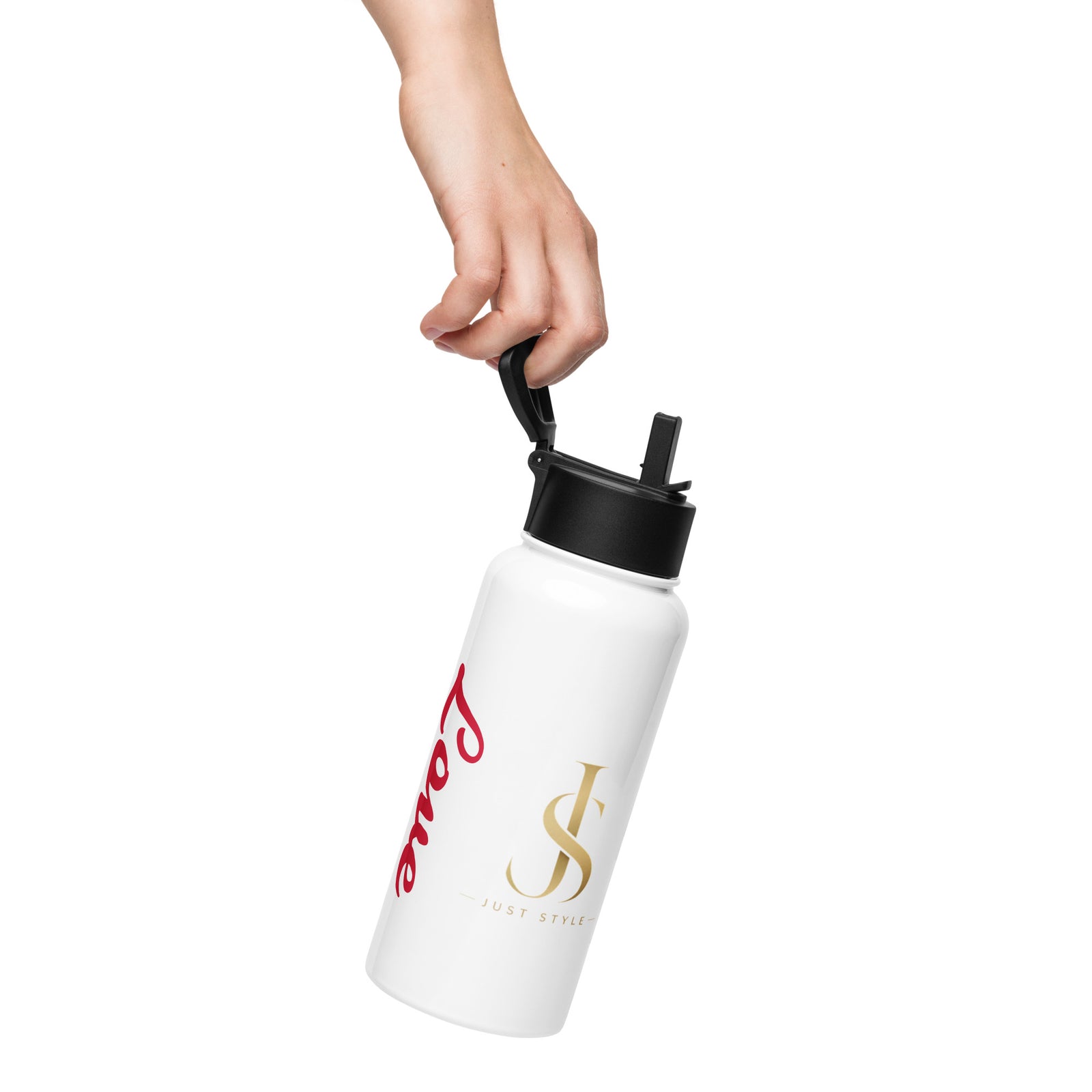 Stainless steel water bottle with a straw lid