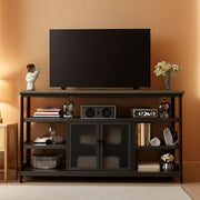 Tall TV Stand for 65 Inch TV With Storage Cabinet Grey Oak