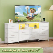 White TV Stand Dresser With Integrated LEDs 65 To 75 Inch TV