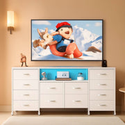 White TV Stand Dresser With Integrated LEDs 65 To 75 Inch TV